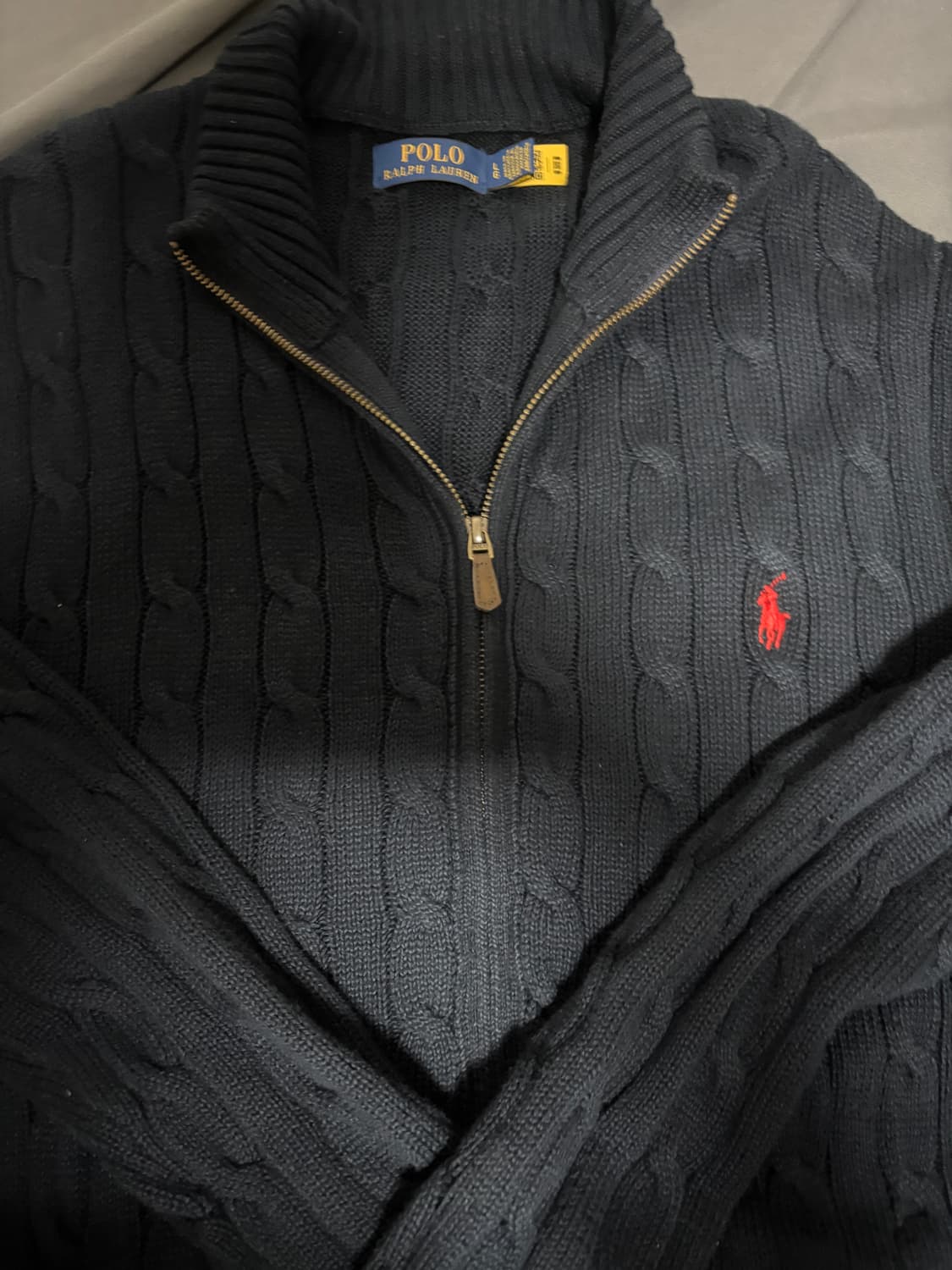 폴로 케이블 니트 풀 집업 헌터 네이비 L 상품이미지1