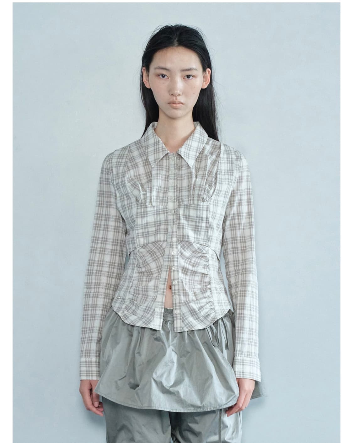cerric check bustier shirt, beige  상품이미지1