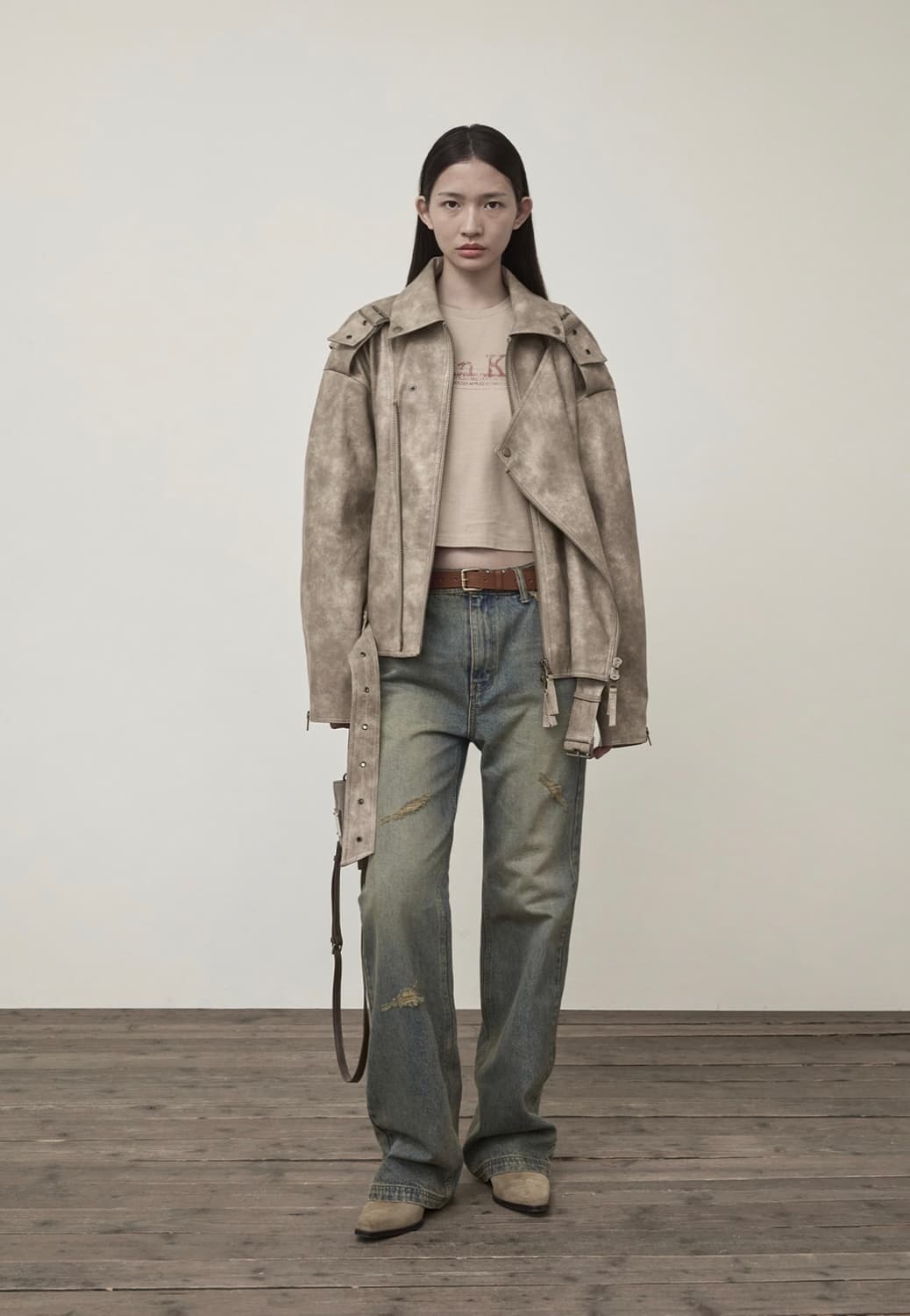 마뗑킴 폭스 레더 벨티드 라이더 점퍼 상품이미지3