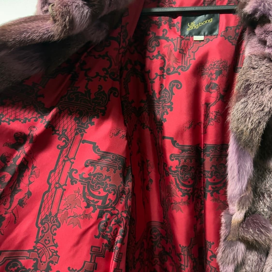 이상봉 폭스퍼 100% 마젠타 롱 퍼코트 상품이미지6