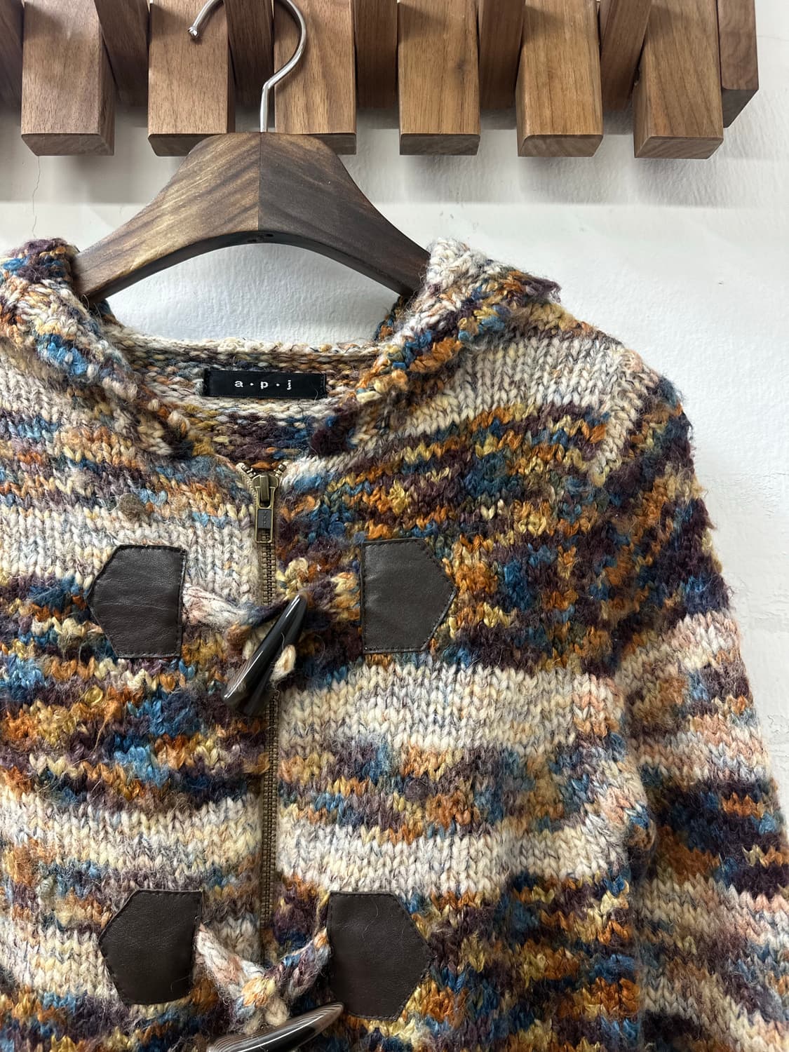 일본빈티지 멀티컬러 울 혼방 후드 더플 니트 집업 떡볶이 토글 후드 상품이미지2