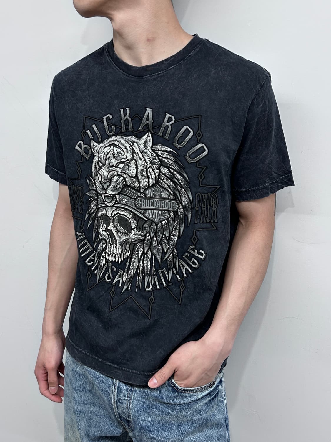버커루 스컬 하드 워싱 티셔츠 상품이미지2