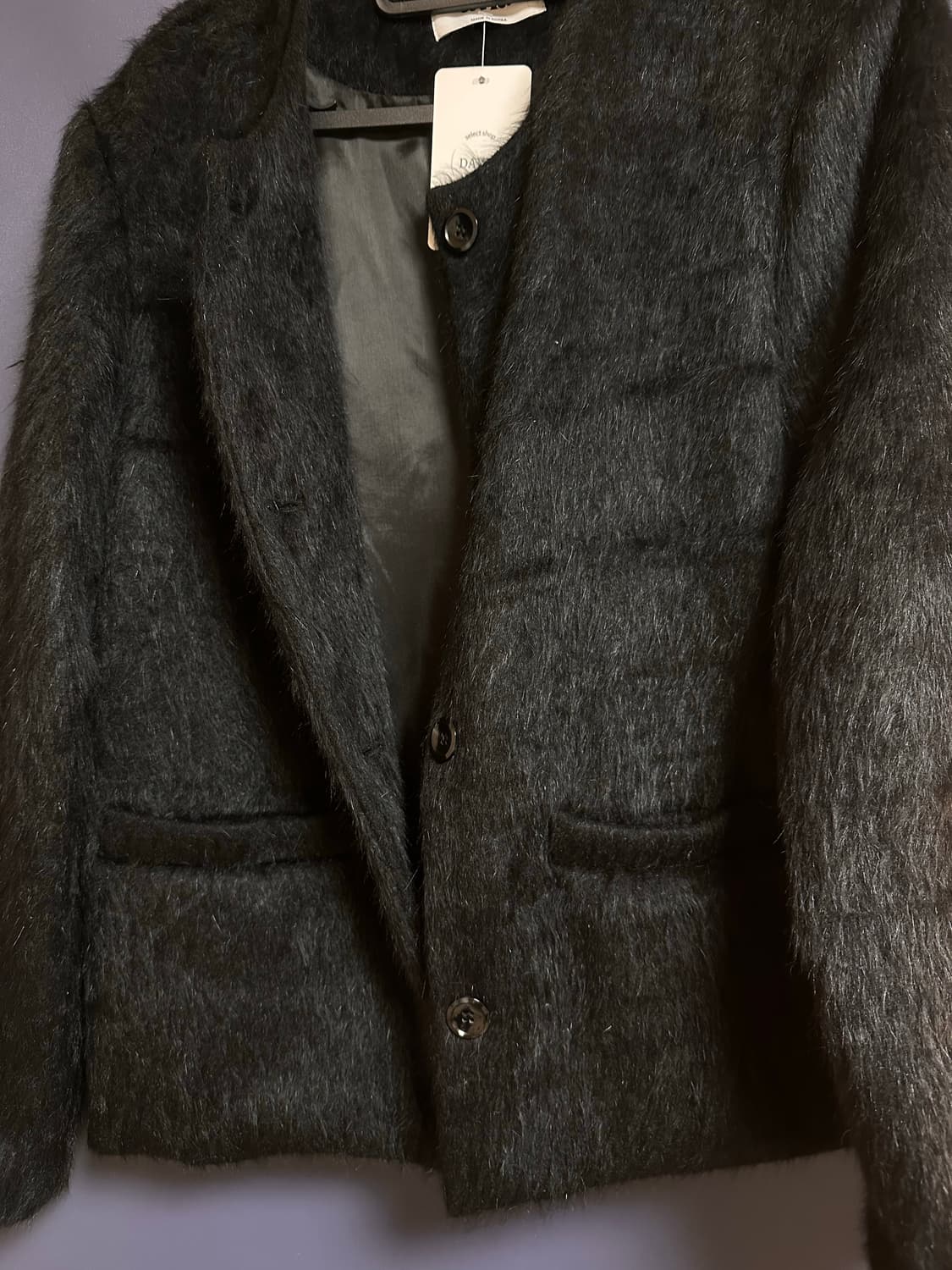 블랙 모헤어 노카라 자켓 상품이미지1