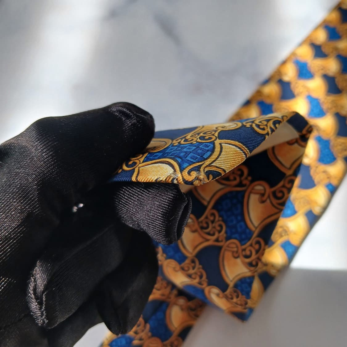 까르뱅 실크 블루 오리엔탈 패턴 넥타이 9.4cm B등급 E800 상품이미지8