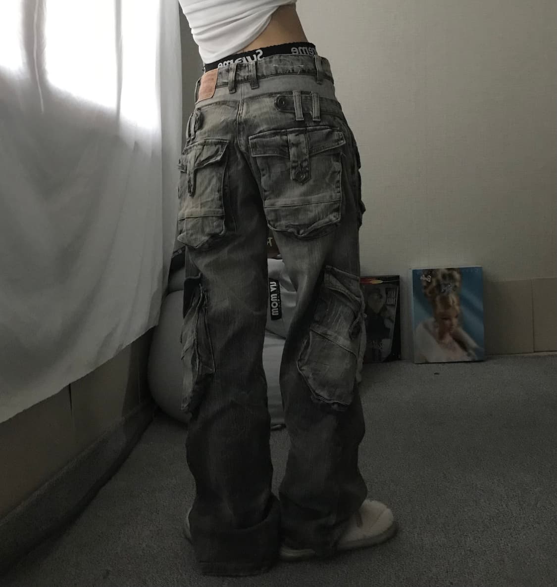 빈티지 그레이 크랙 워시드 카고팬츠 상품이미지2