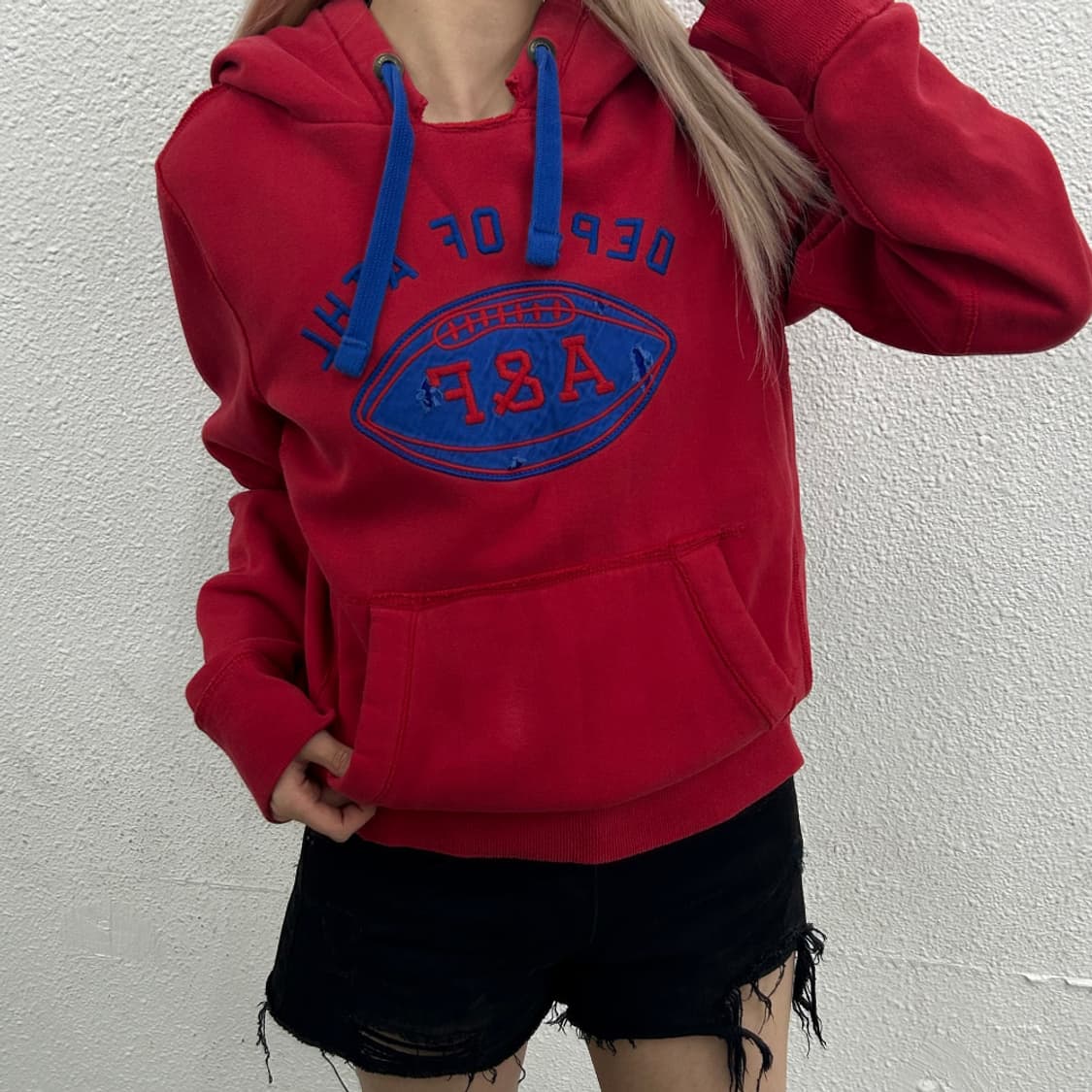 아베크롬비 블루 자수 레드 후드 S 상품이미지1