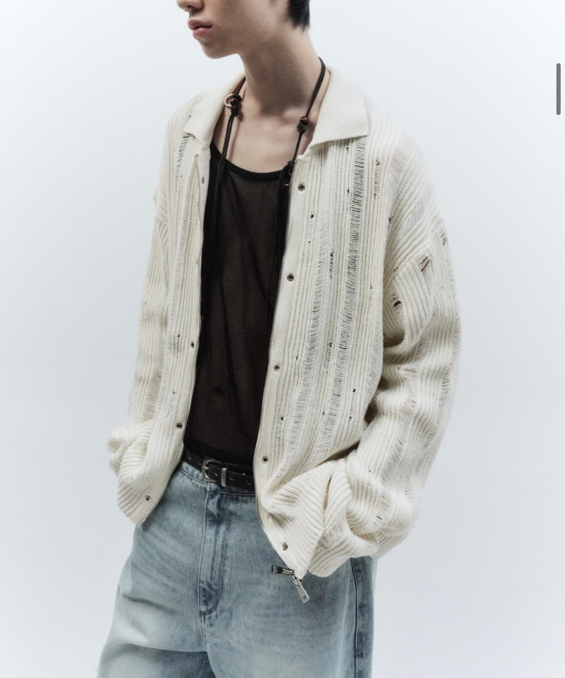 인사일런스 디스트레스드 칼라 카디건 IVORY L사이즈 상품이미지4