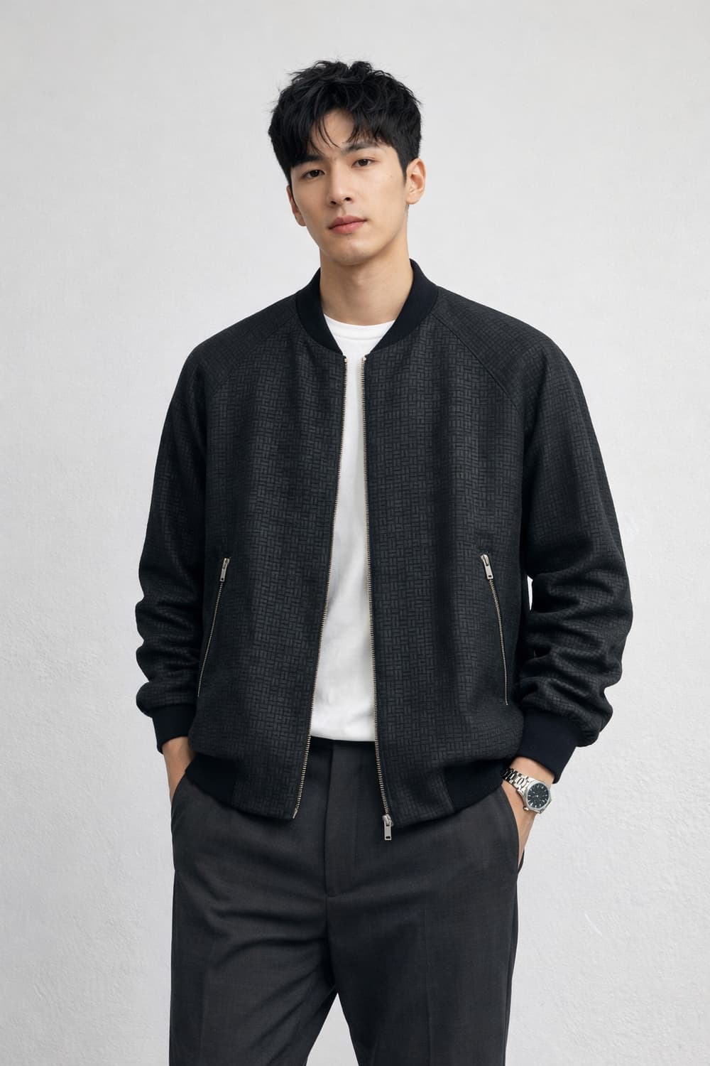 COS(코스) 기하학 패턴 밤버 자켓 블랙 상품이미지1