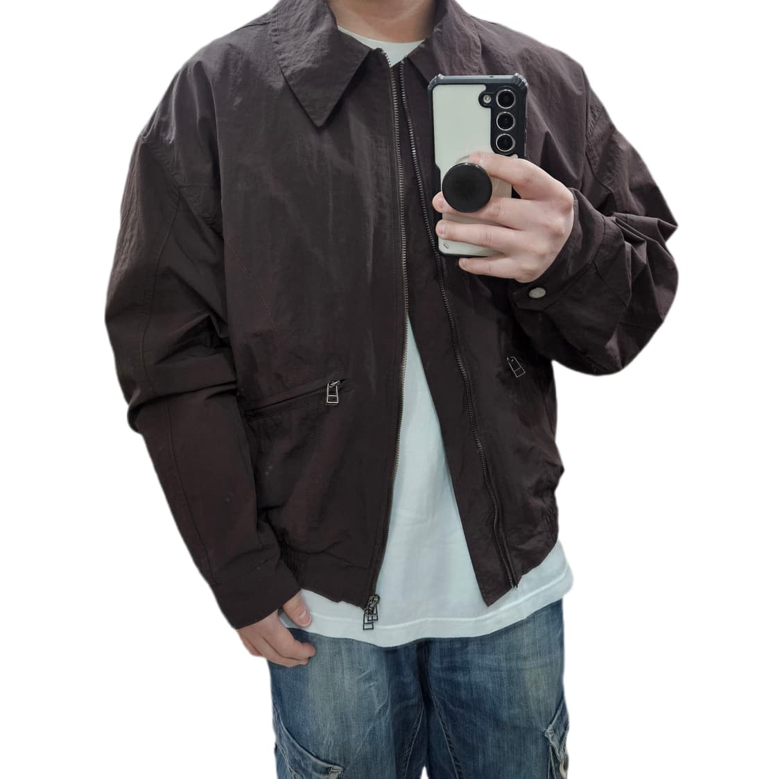 브라운 미니멀 블루종 숏 자켓 상품이미지1