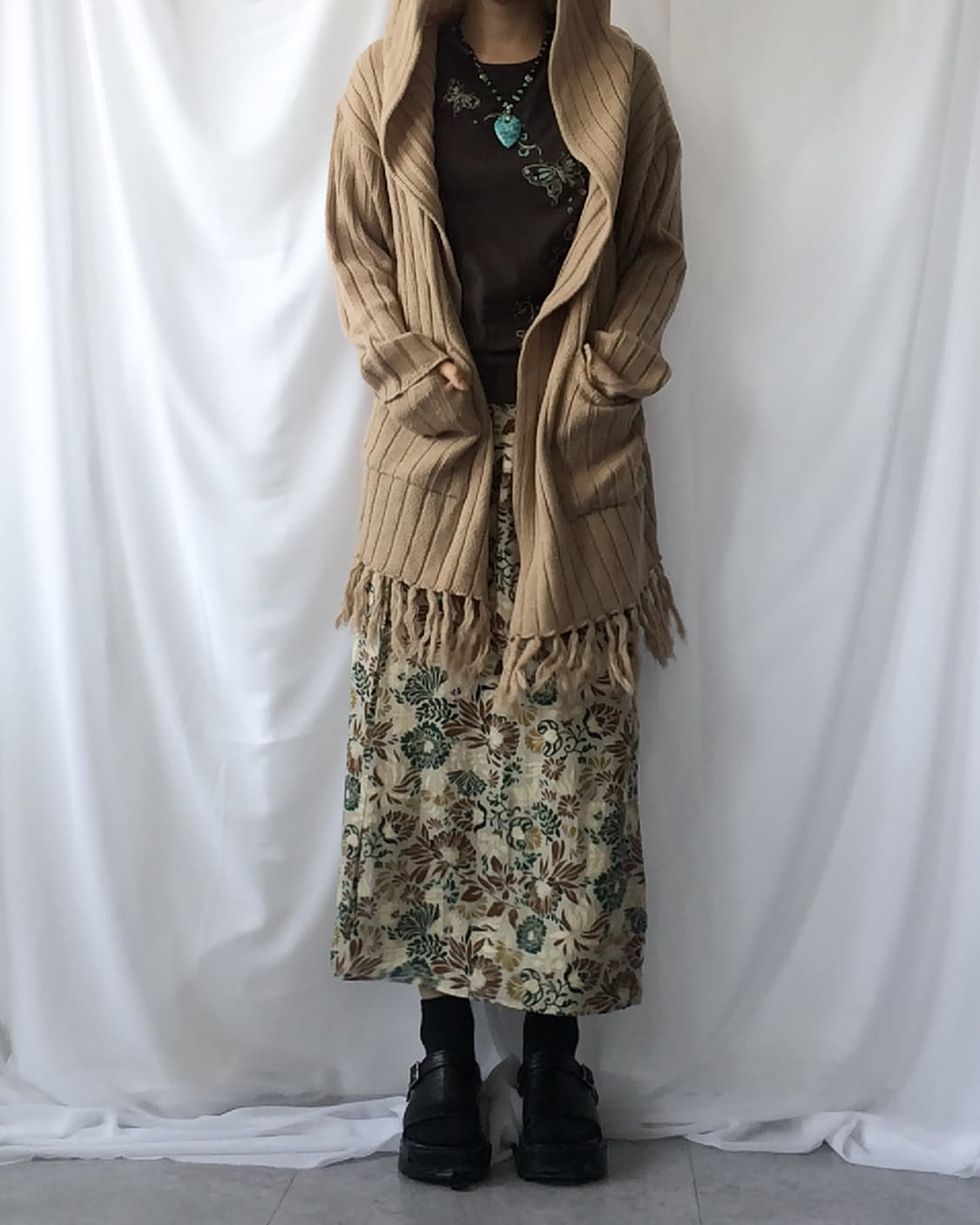 Fringe woolen knit hood open cardigan 상품이미지5