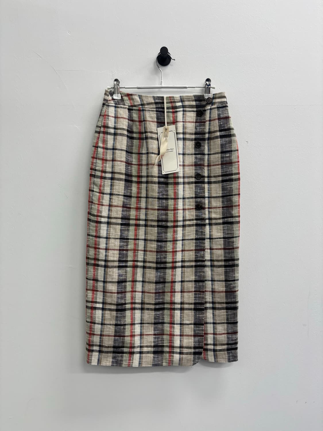 오버듀플레어(Overdue flair) 체크 린넨 슬릿 롱 스커트 상품이미지1