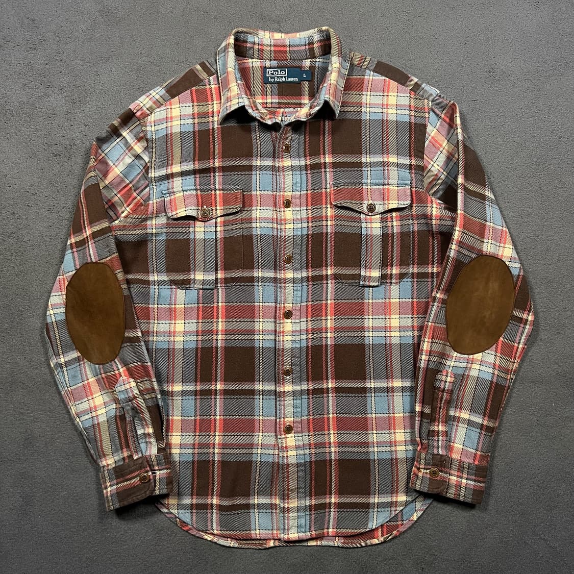 폴로 엘보우 레더 패치 체크 셔츠 상품이미지1