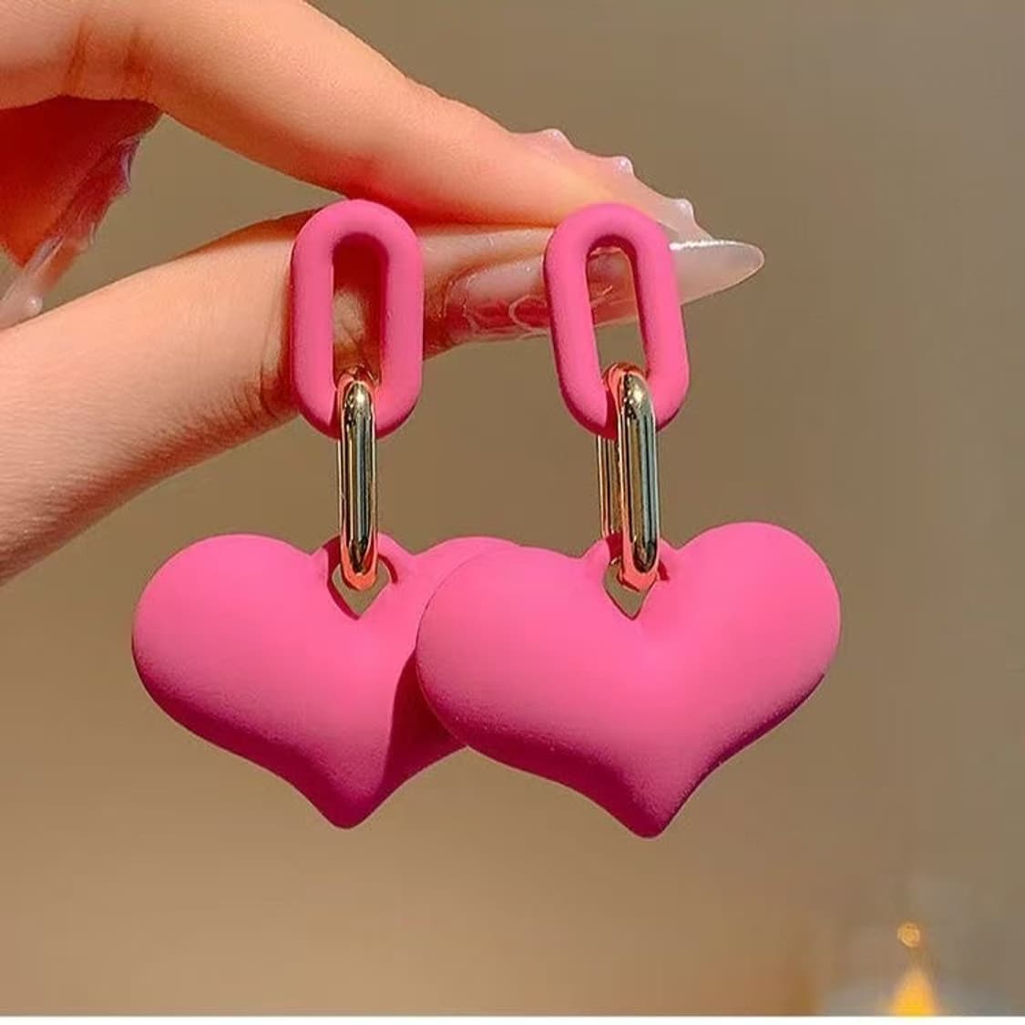 하트 핑크 드롭 귀걸이 상품이미지2