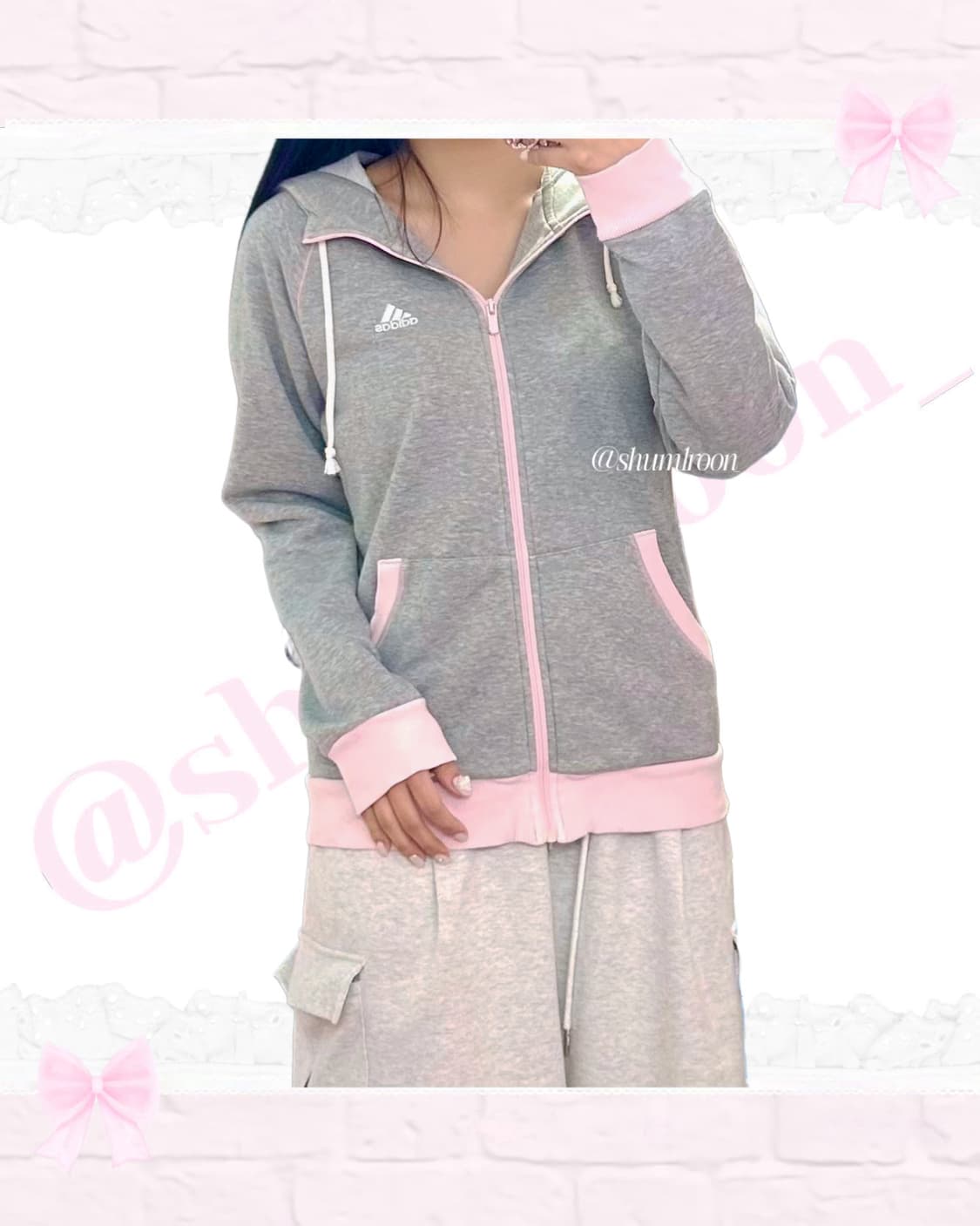 일본아디다스 미소녀 연핑크 후드집업 상품이미지3