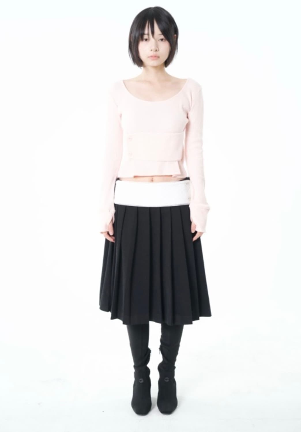 구해요) 오스하이 oshigh 밴드 플리츠 스커트 블랙 상품이미지1