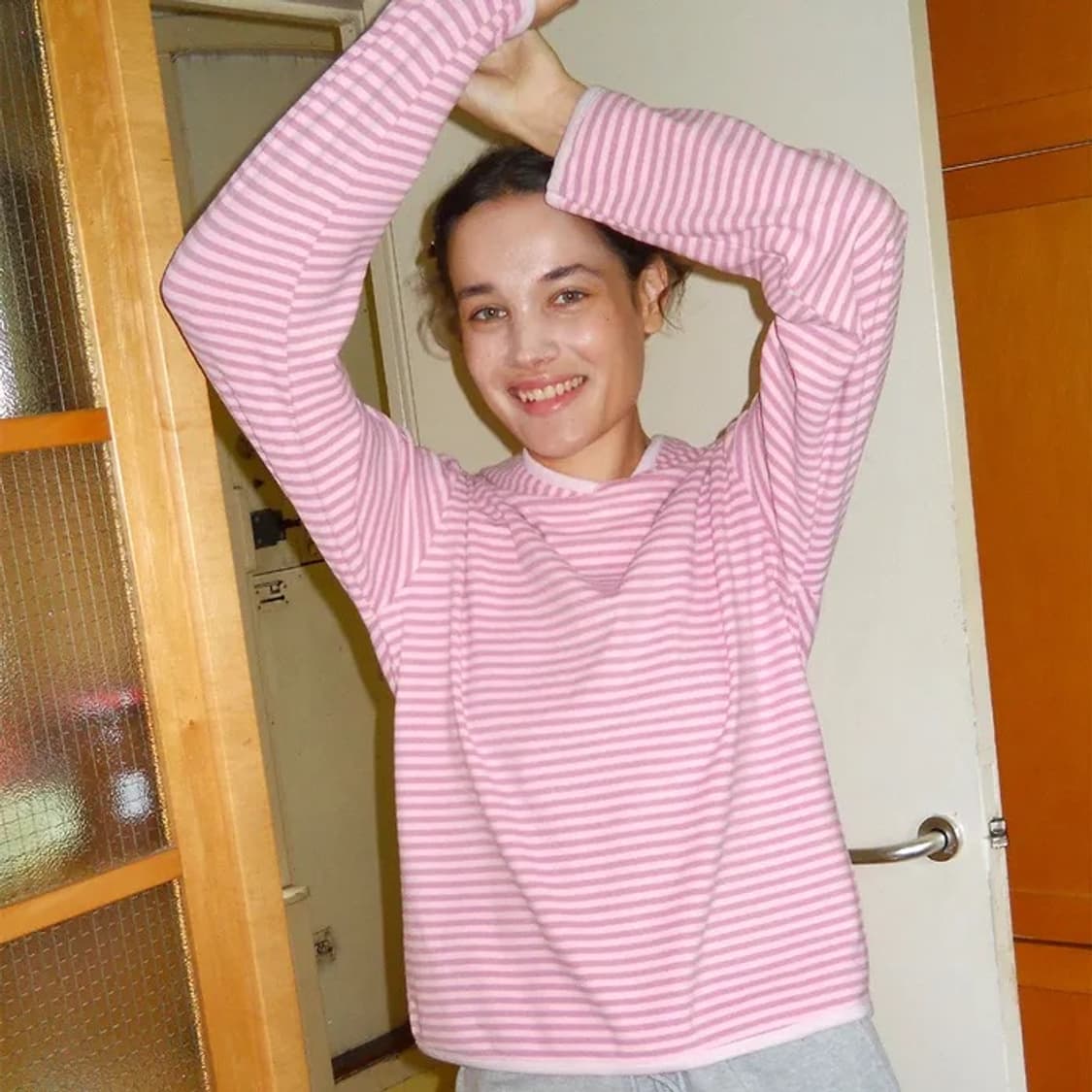 pesto 페스토 어텀 스트라이프 후디드 탑 로즈 상품이미지1