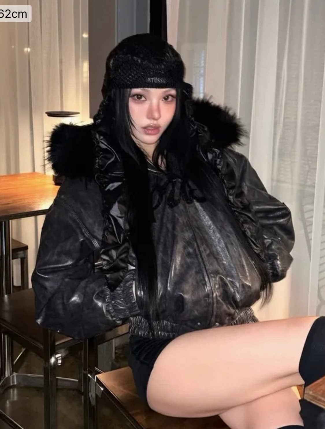 Op. 00 OP-USA HOODED LEATHER BOMBER BLAC 상품이미지1