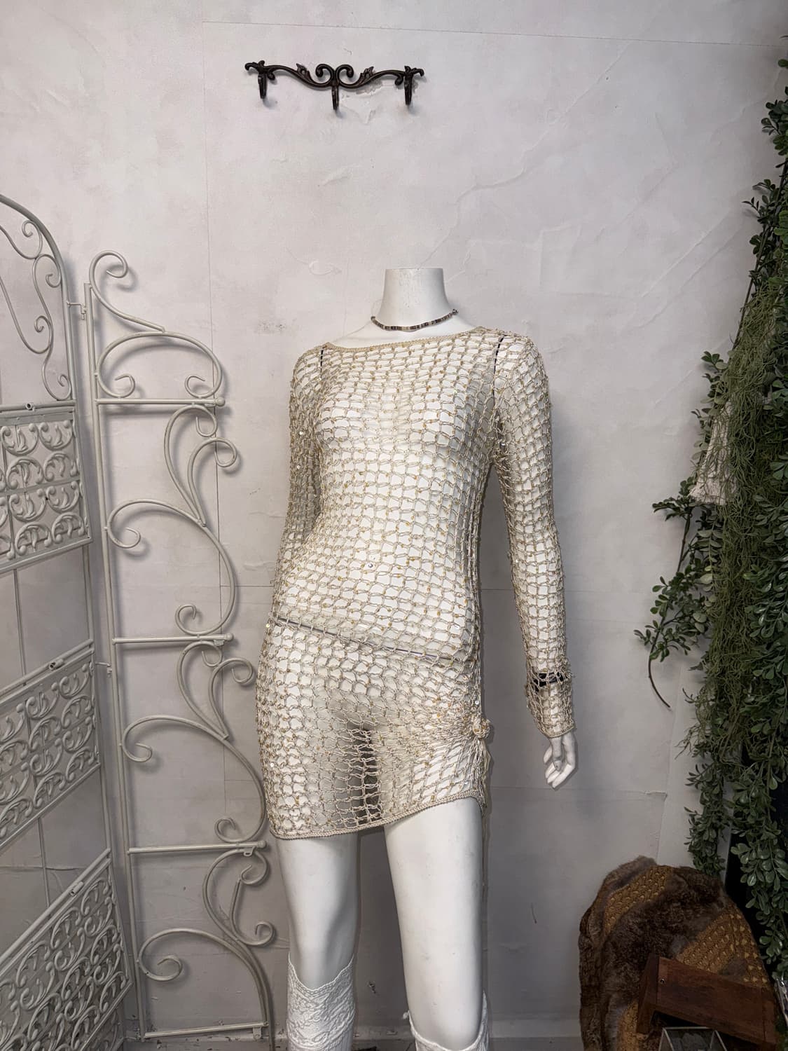 Ivory spangled net loose knit 상품이미지1