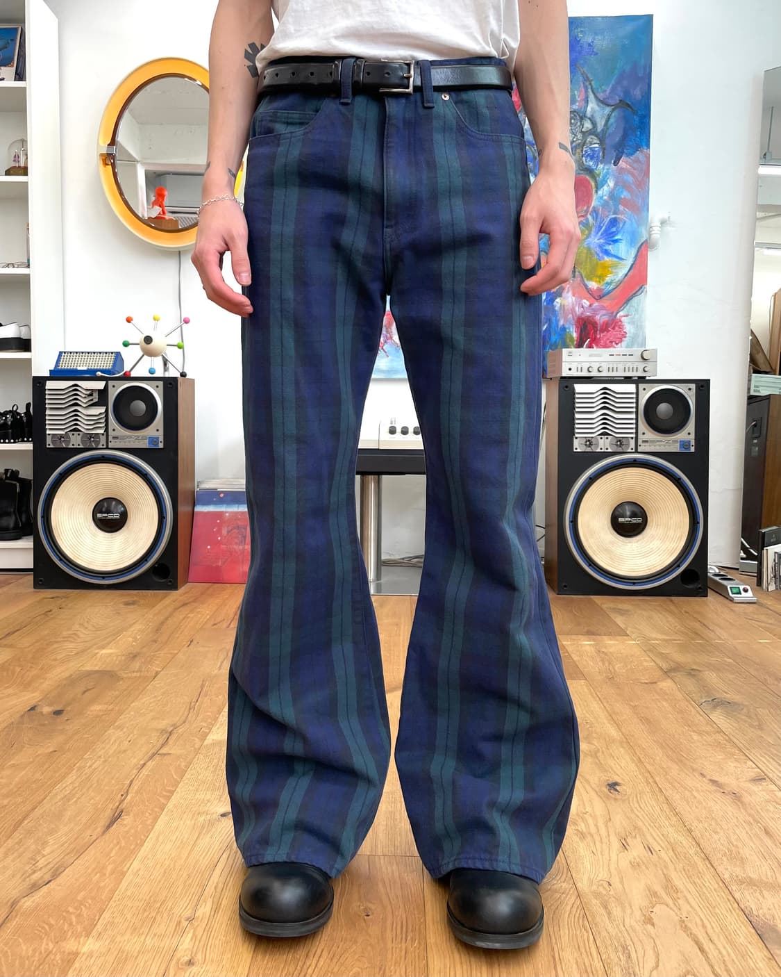 [34] 캐피탈 체크 플레어 데님 팬츠 상품이미지1