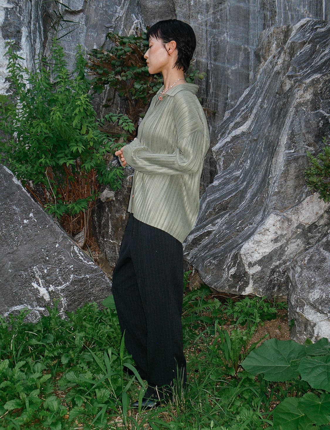 Green pleats cardigan 상품이미지3