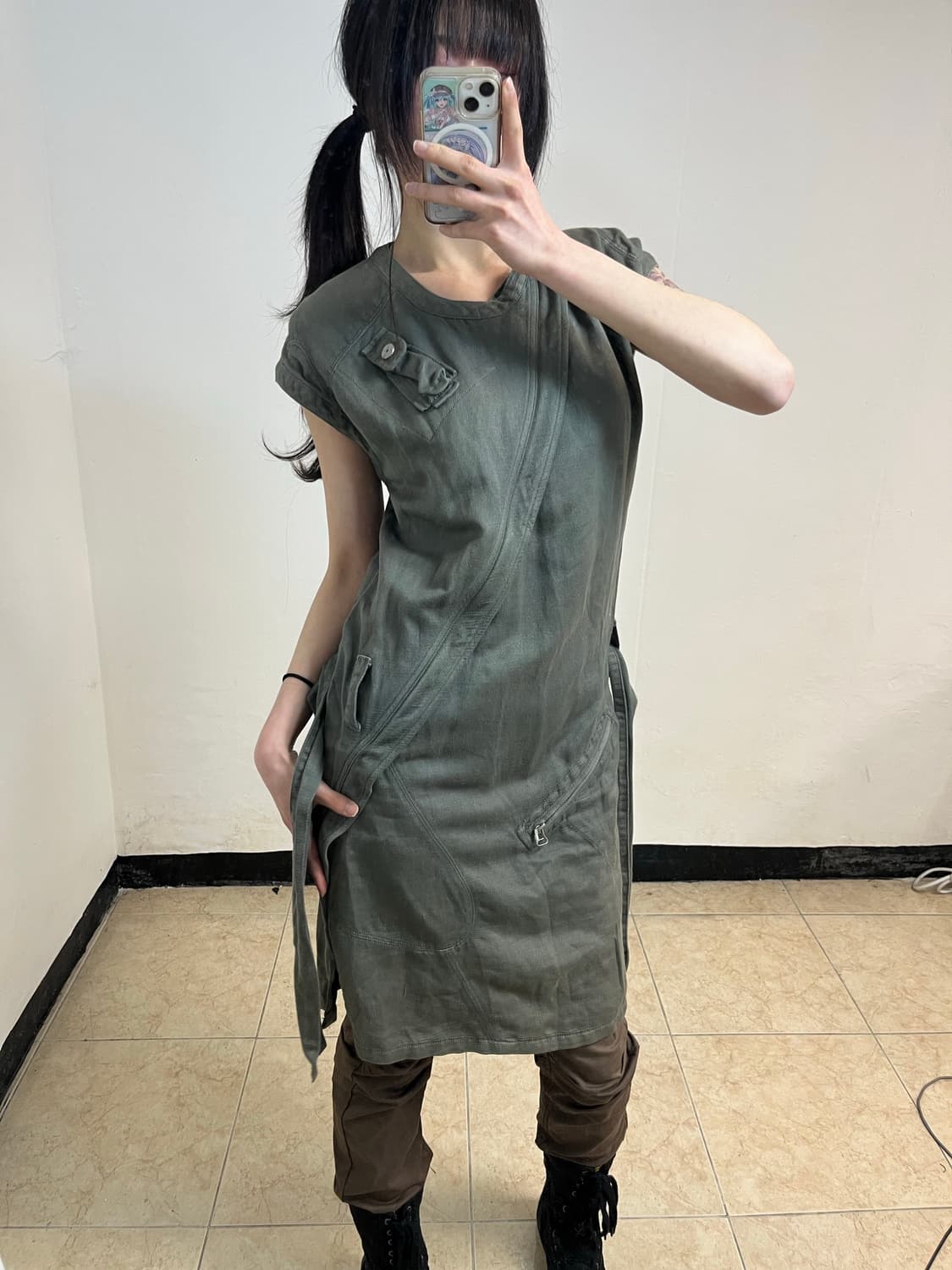 Diesel 카키 사선 집업 원피스 상품이미지4