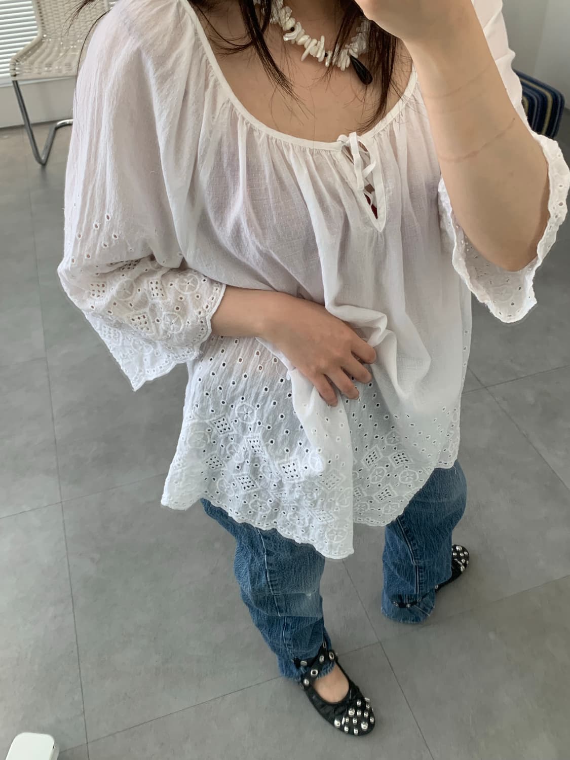 punching lace blouse 상품이미지2