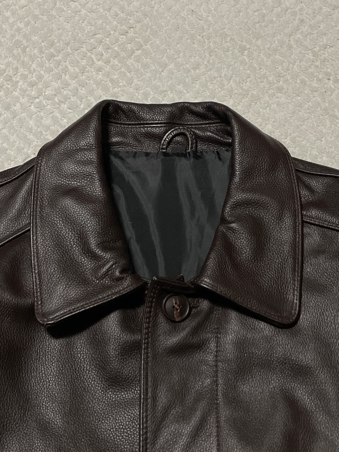 웨스턴 무드 카우하이드 소가죽 레더 카 코트 다크 브라운 상품이미지4