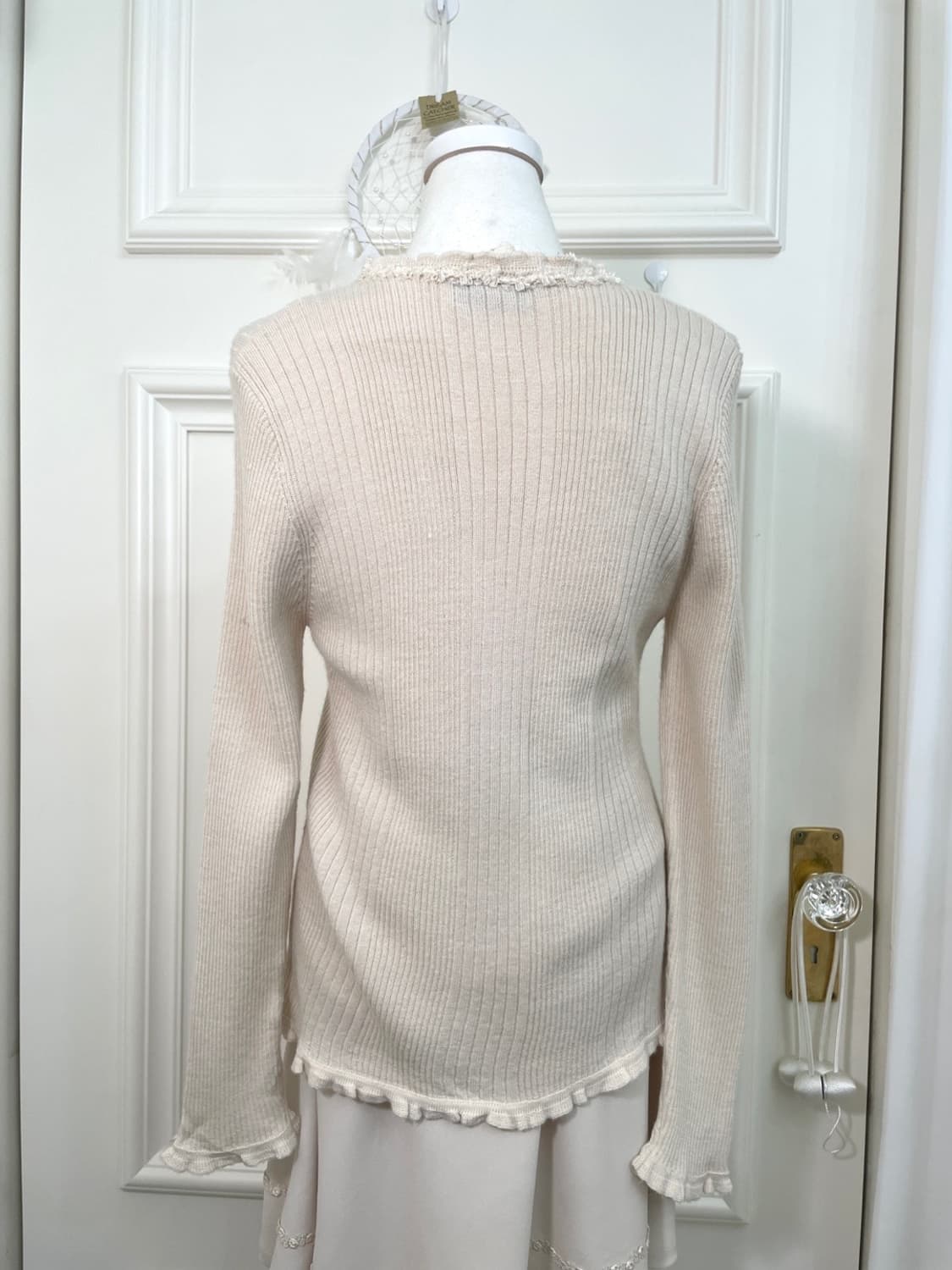 ivory lace bow point rib cardigan 상품이미지5