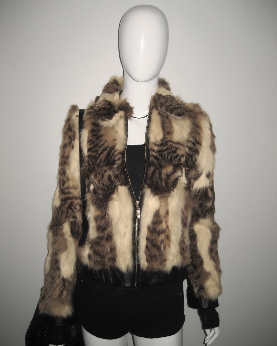 빈티지 토끼퍼 레더 자켓 레오파드 호피 갸루 상품이미지3