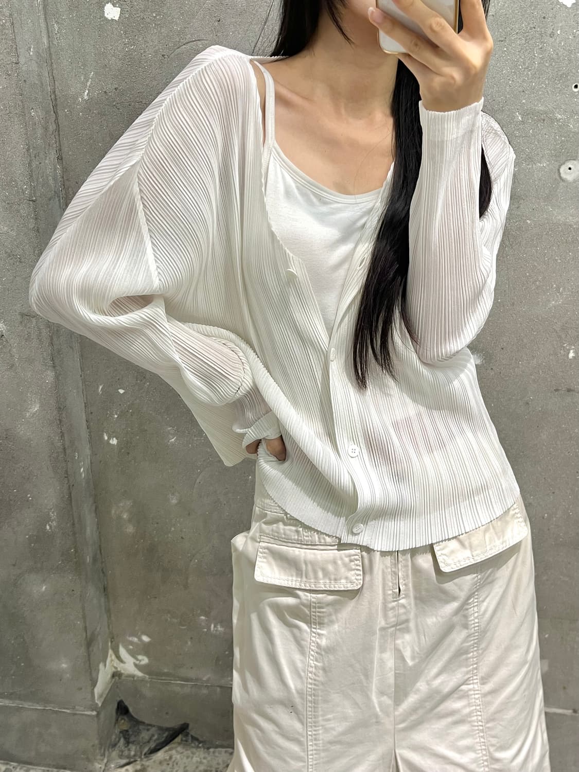 Pleats Please 플리츠플리즈 화이트 가디건 상품이미지1