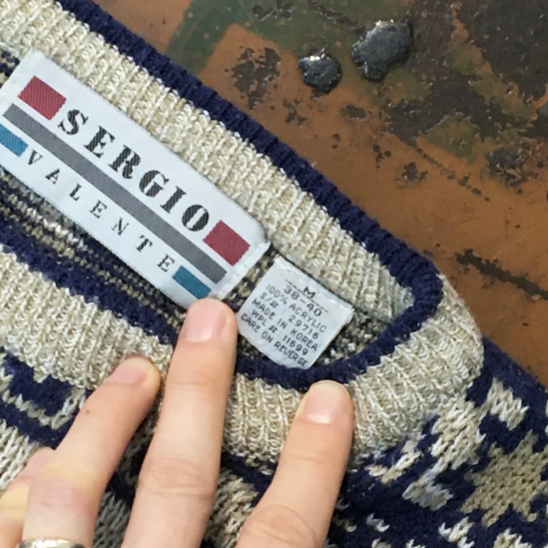 90s VTG 빈티지 인디언 패턴 아크릴 스웨터 니트 남성 105 110 상품이미지4