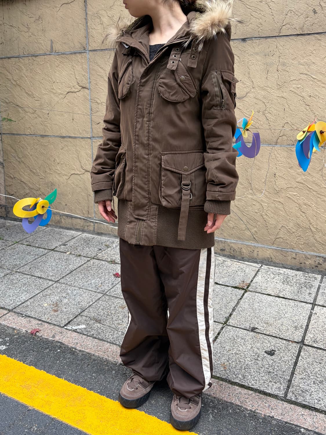 락펑크 카고 넥버클 브라운 야상 집업 자켓 상품이미지2