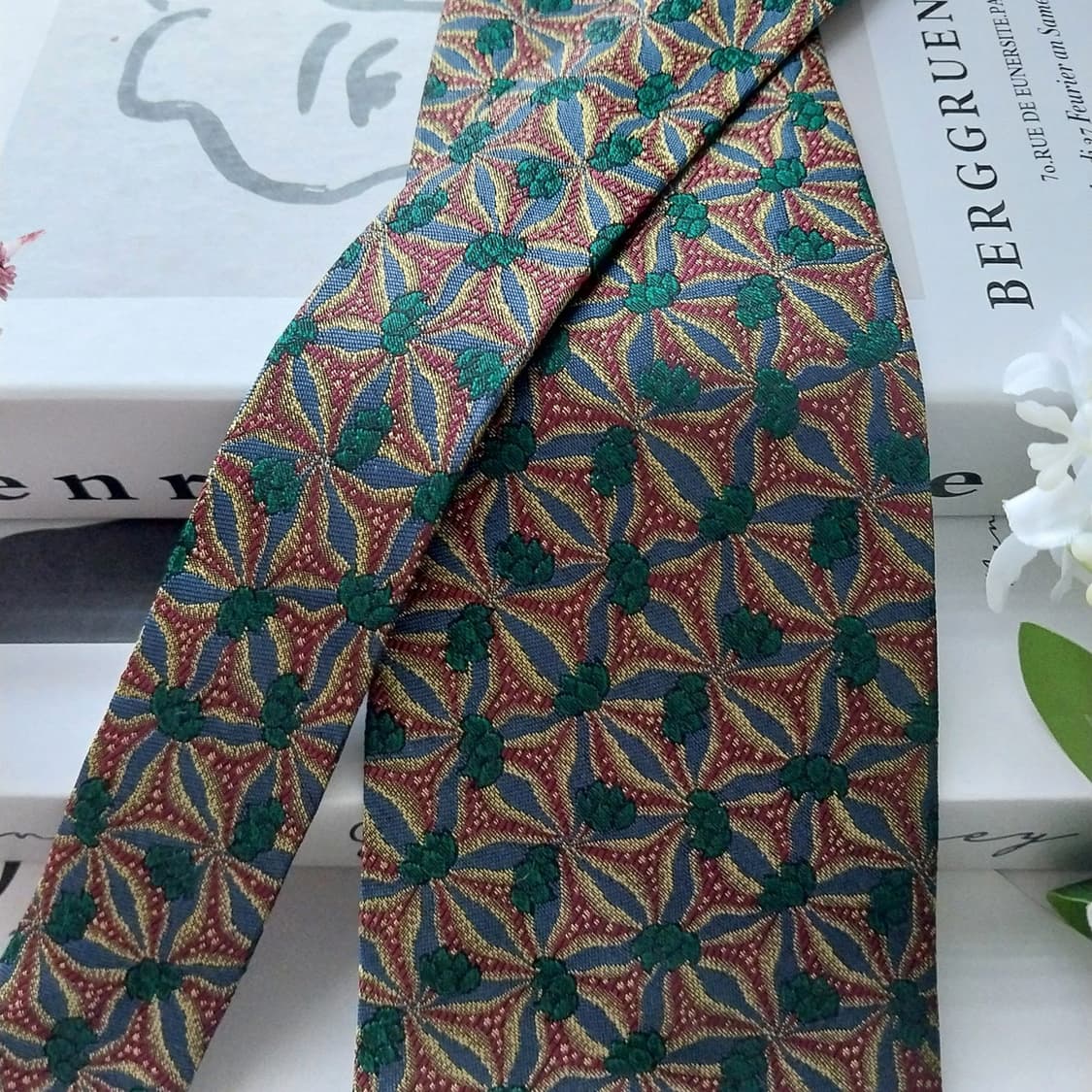 피에르 발망 실크 그린 기하학 패턴 넥타이 9.8cm A+등급 K1625 상품이미지4