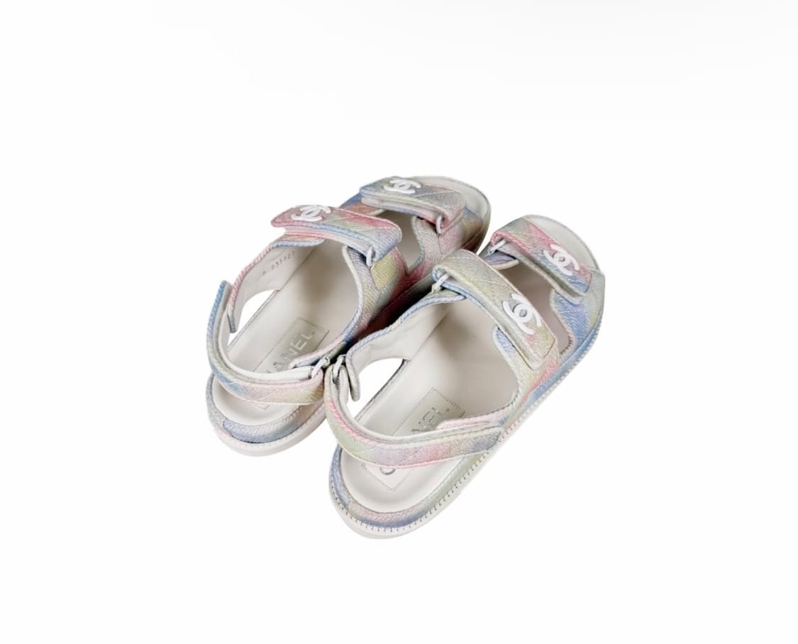 [38.5] 샤넬 여성 멀티 CC로고 벨크로 뮬 샌들 레인보우 파스텔 상품이미지4