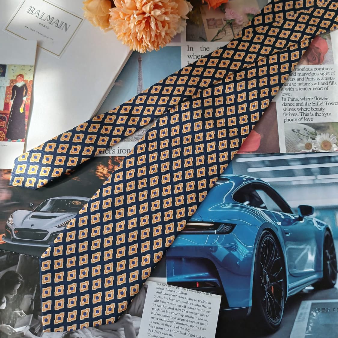 발망 실크 네이비 패턴 넥타이 9.6cm A등급 A19447
 상품이미지4