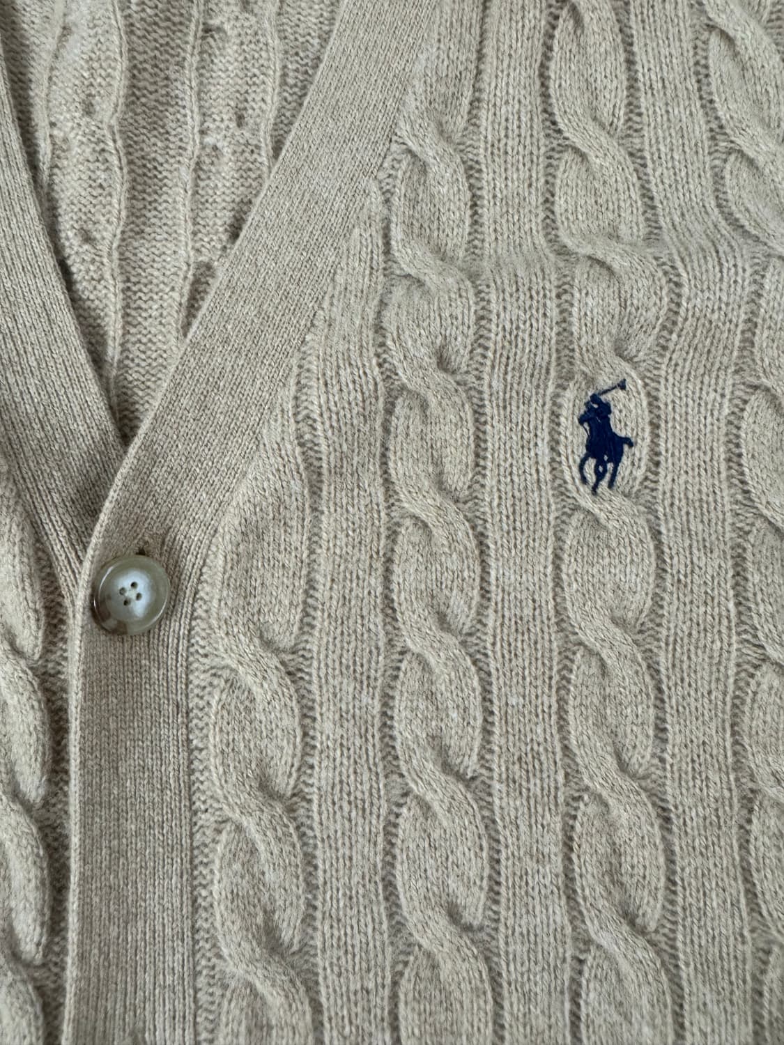 2XL 폴로 랄프로렌 울캐시미어 케이블 니트 꽈배기 가디건 베이지 상품이미지5