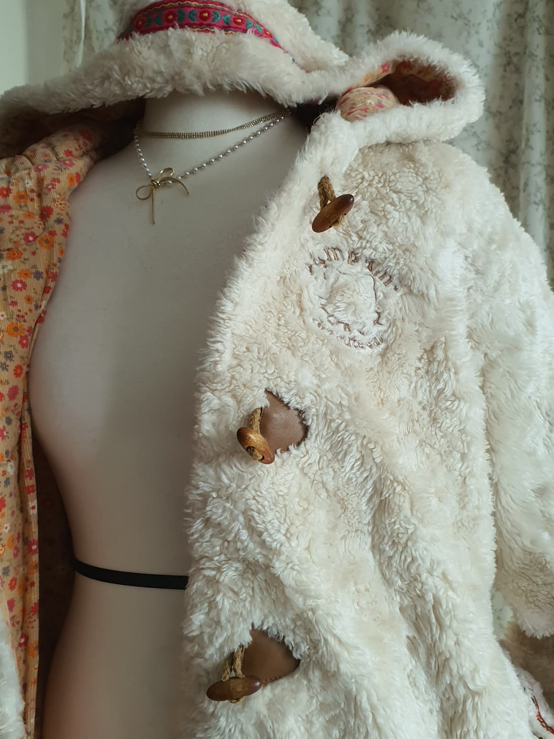 [갸루] 뽀글이 후드 집업 자켓 크림색 네코쨩 후드집업 상품이미지3