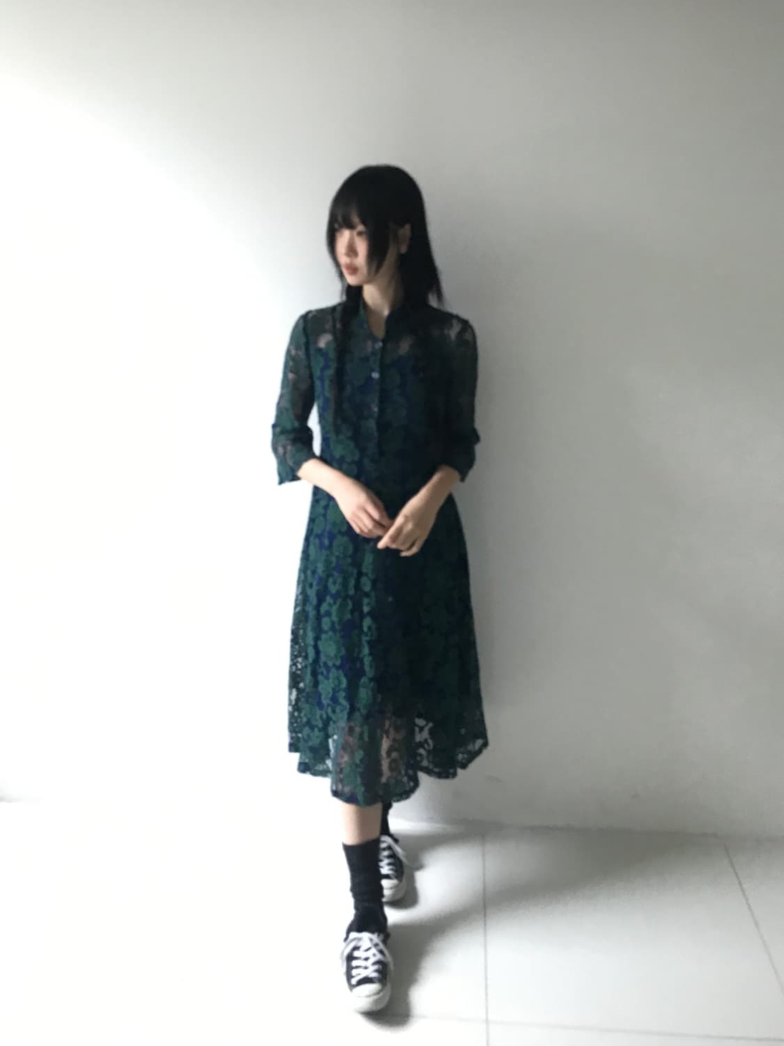 Lace collar flower dress(bluish green) 상품이미지8