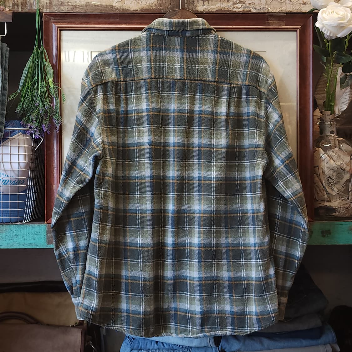 90s 아메리칸 빈티지 체크셔츠 헤비 플란넬 워크셔츠 그린 체크  41 상품이미지2