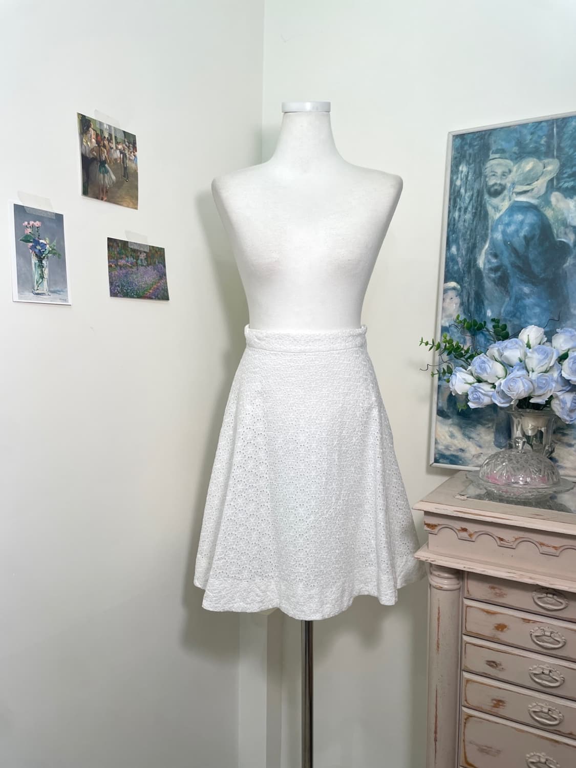 white cotton lace flare midi skirt 상품이미지1