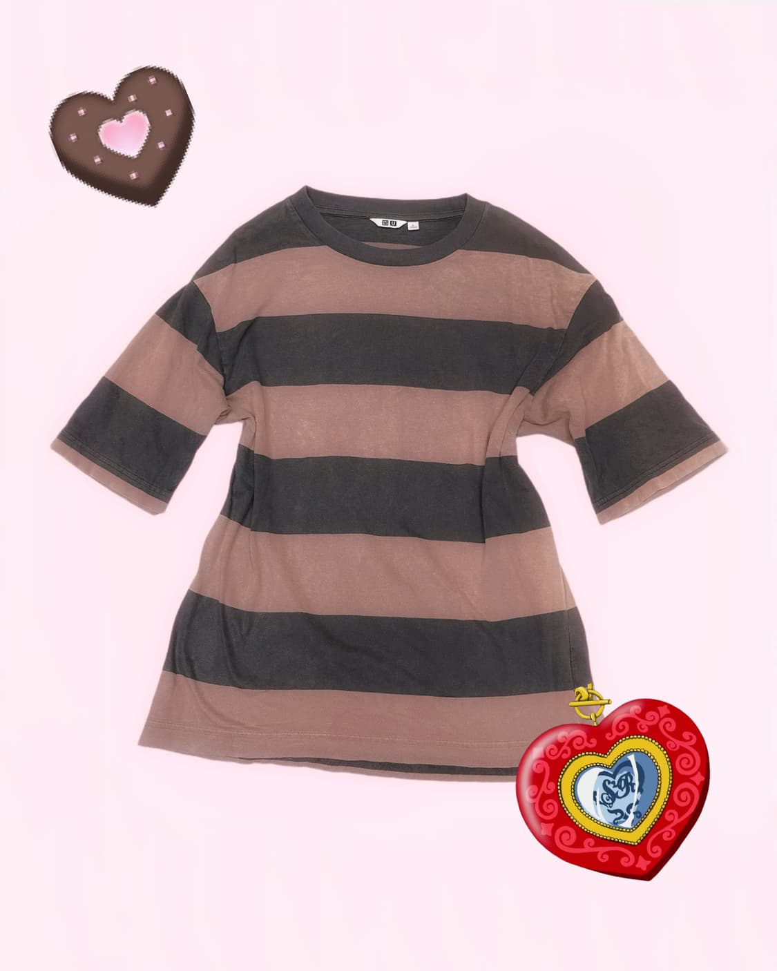 슈가슈가룬맛 초코 스트라이프 패턴 반팔  상품이미지1