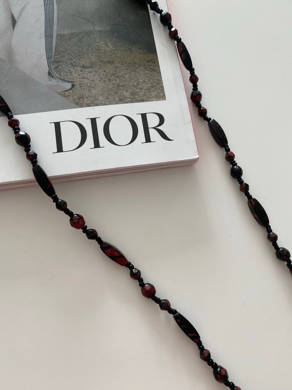 일본수입 레드 블랙 믹스 비즈 롱 목걸이 해 상품이미지1