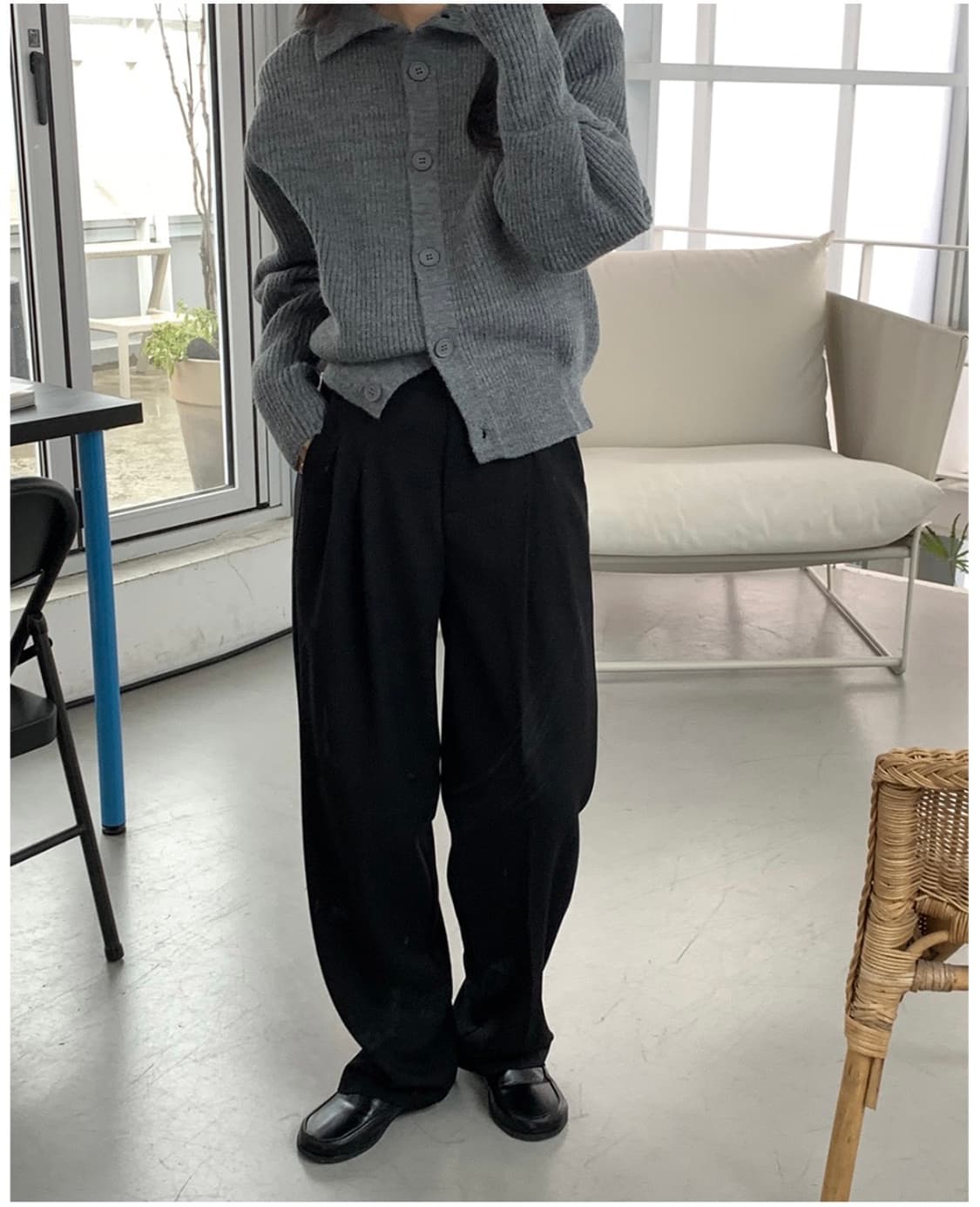 데일리쥬 made 텔츠 핀턱 와이드 슬랙스 검정 상품이미지1