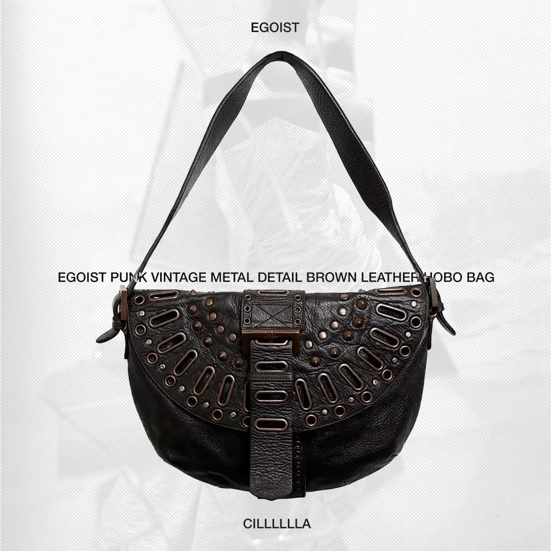 EGOIST 에고이스트 펑크 빈티지 메탈 디테일 브라운 레더 호보백 상품이미지1