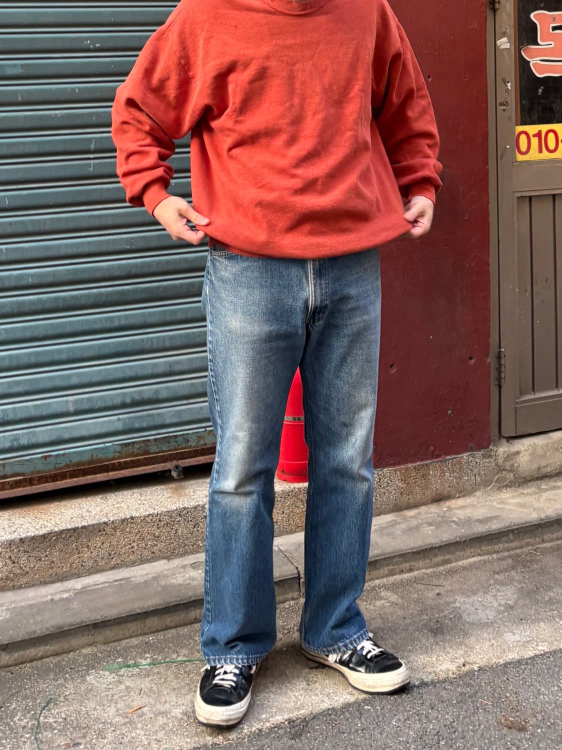 RH-03 90s 져지스 페이드, 데미지 커스텀 스웻셔츠(레드) 상품이미지4