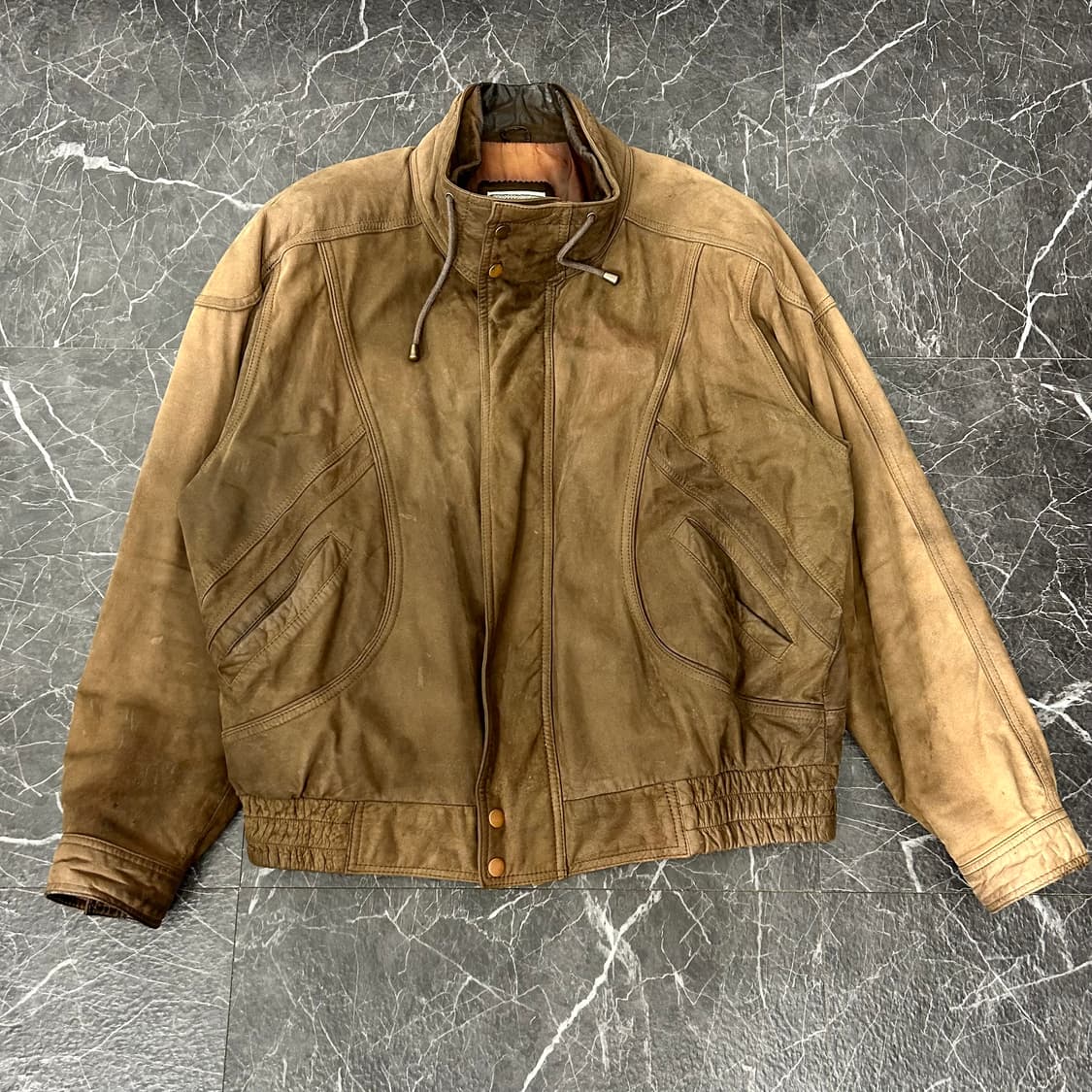 H.B Leather 90s 하이넥 소가죽 봄버 자켓 상품이미지5