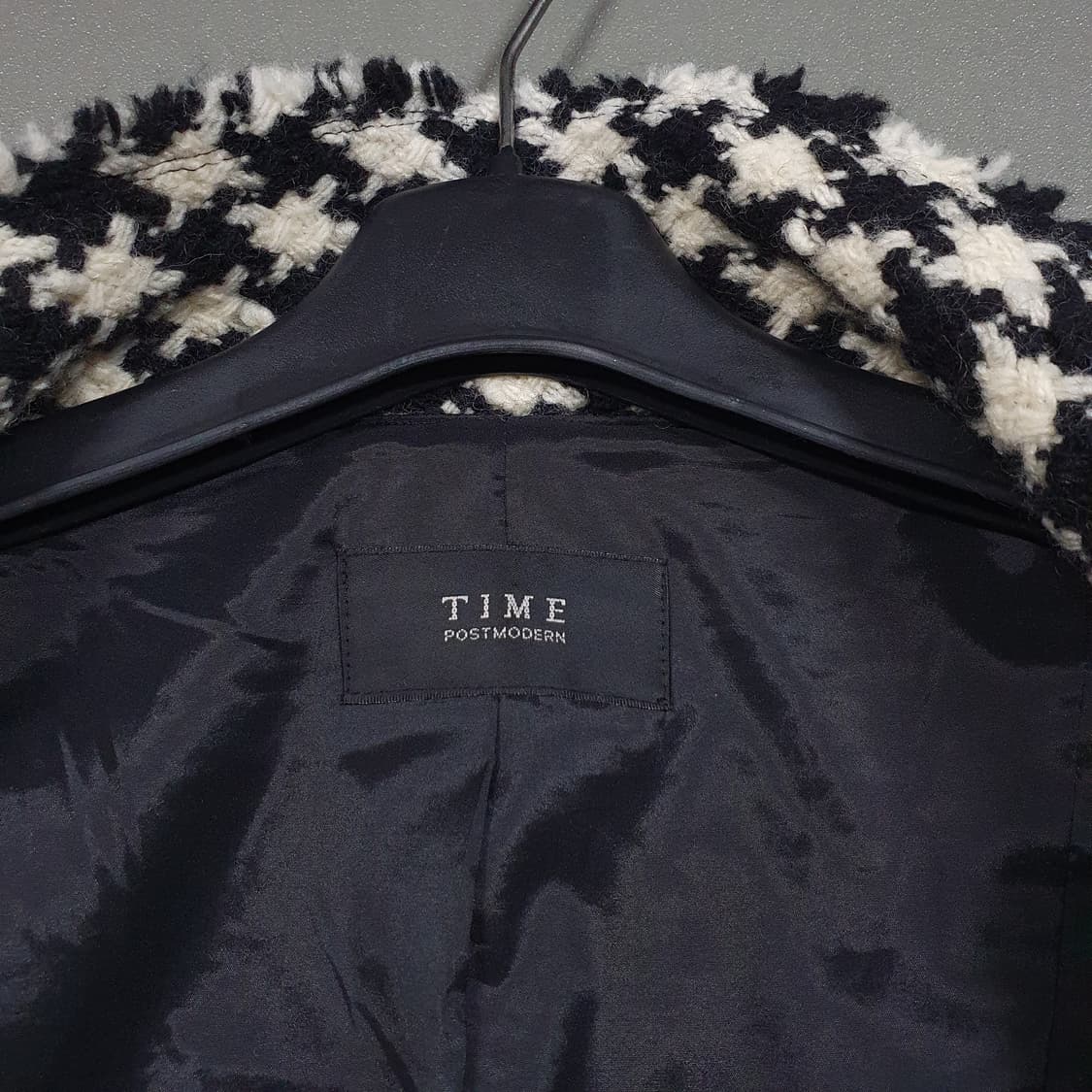 TIME 타임 한섬 라운드체크 넥 디테일 트위드 자켓 버튼 코트 S 상품이미지5