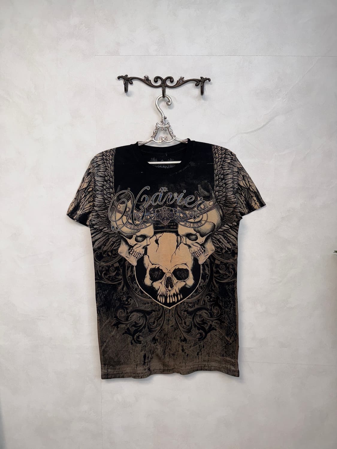 Black tie dye punk skull wings half t 상품이미지1