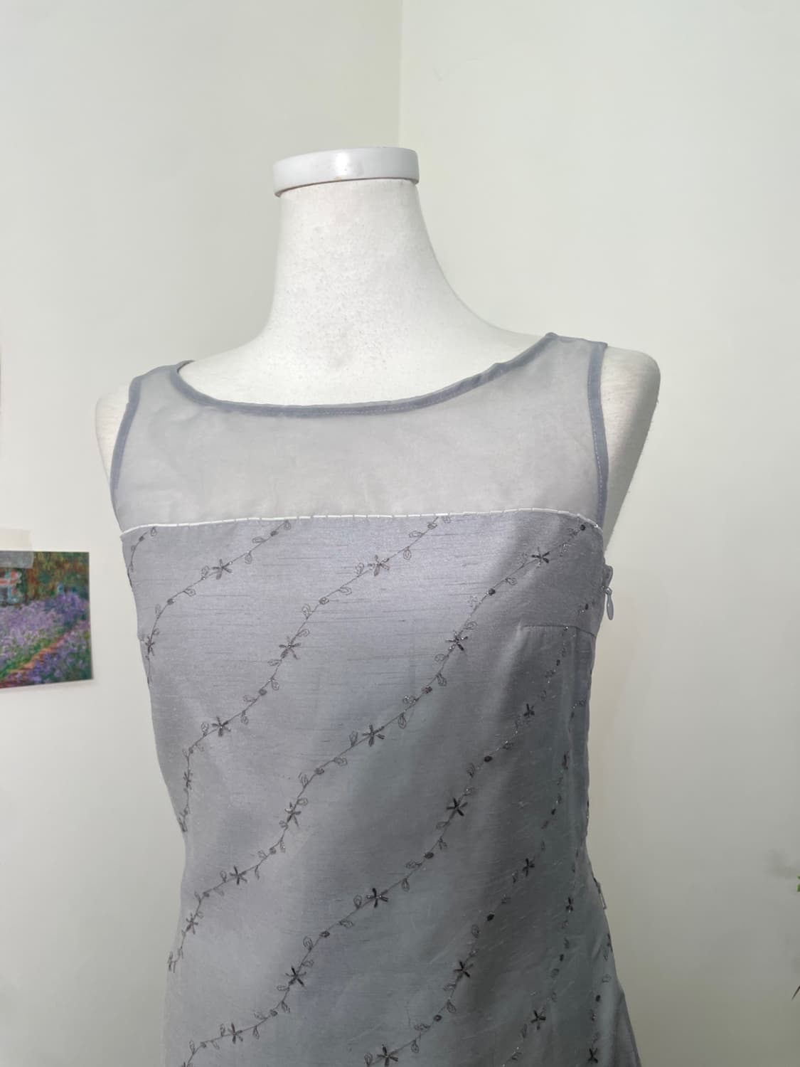 sheer gray flower embroidery midi opc 상품이미지6