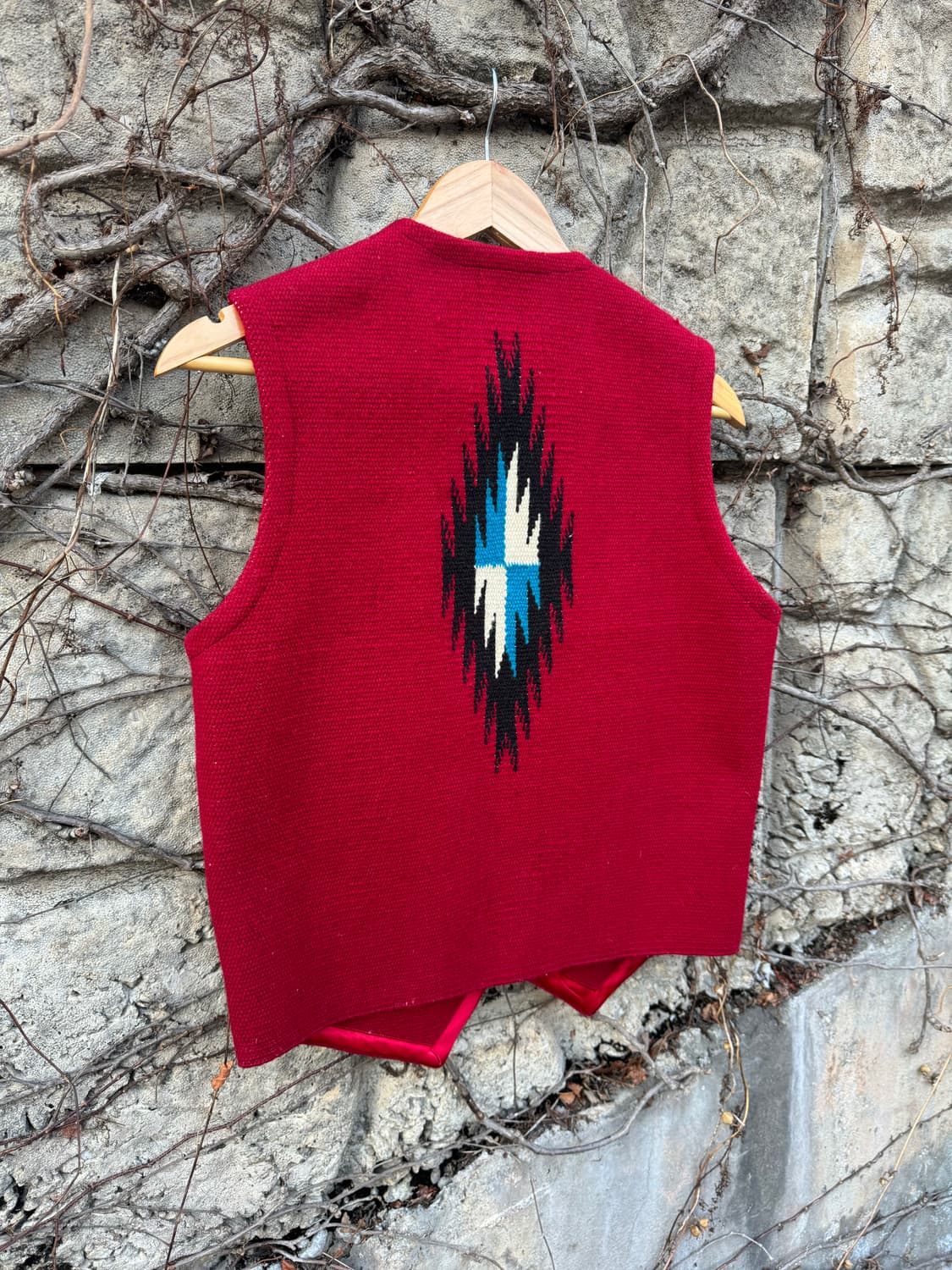 오르테가 핸드 우븐 울 네이티브 무늬 웨스턴 치마요 베스트 조끼 레드 상품이미지6